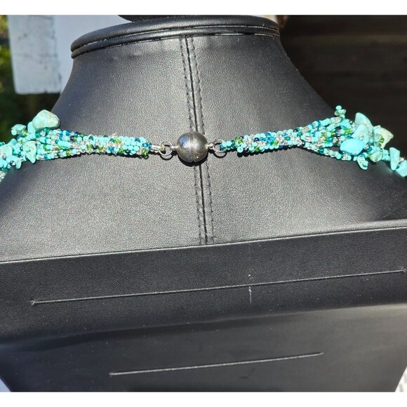 Multistrand Turquoise Chips & Beads Necklace With Silver-Tone Magnetic Clasp 18" - Picture 5 of 12